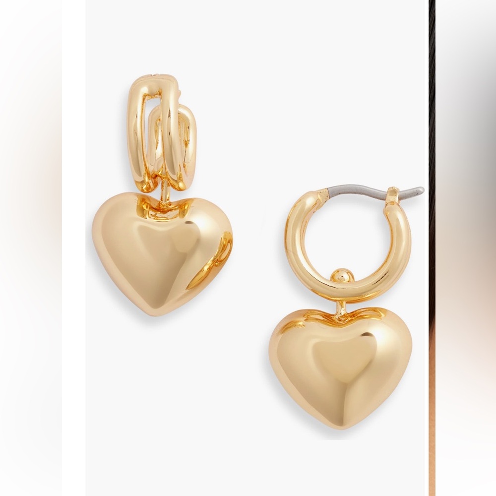 NWT Jenny Bird Gold Puffy Heart Hoop Earrings